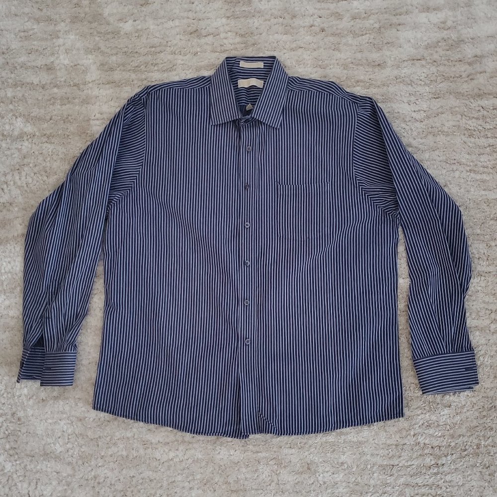 MICHAEL KORS Navy/Light Blue Striped, Button-Down Shirt
